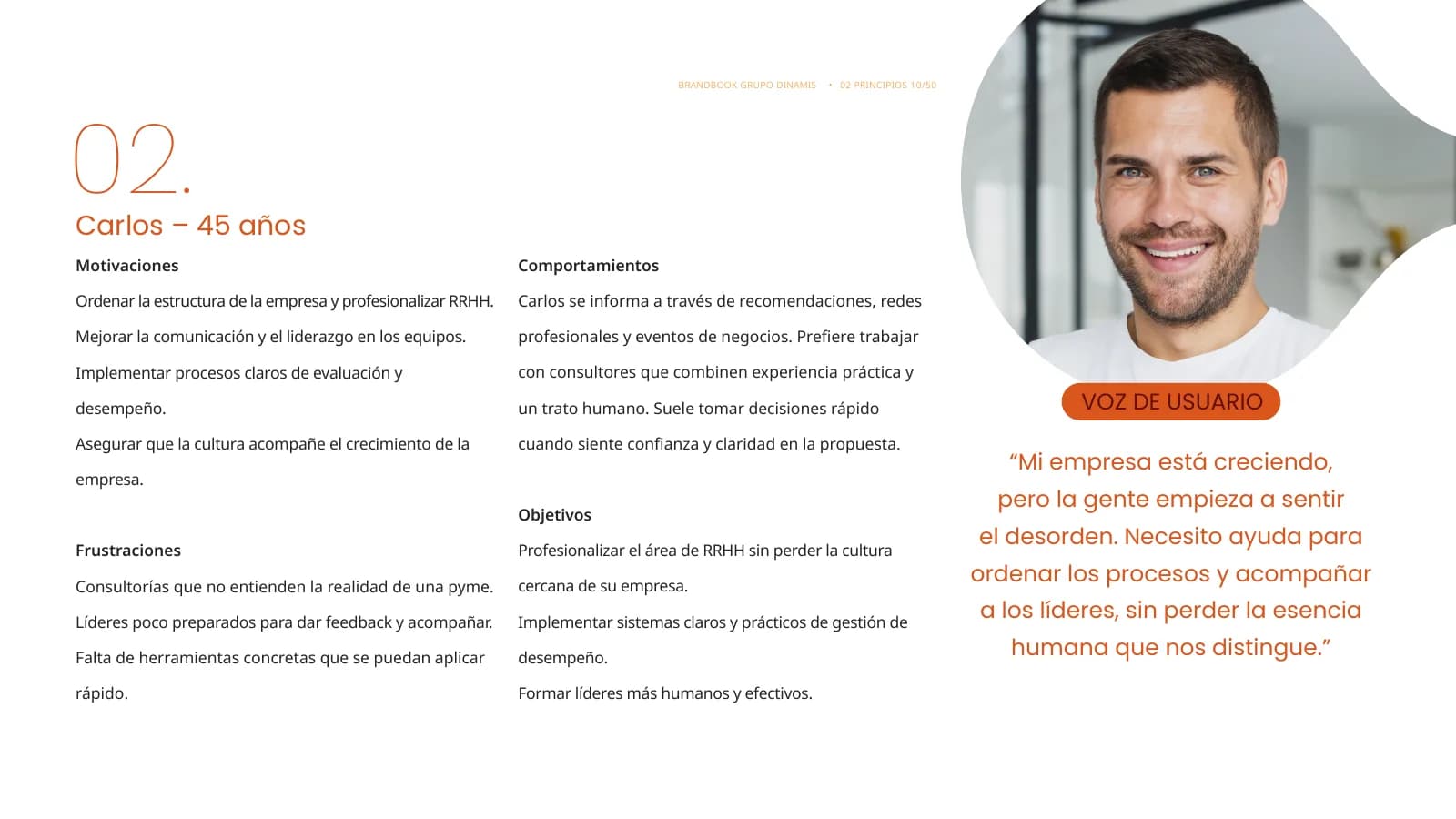 User persona Carlos, 45 años — análisis de comportamientos, motivaciones y objetivos