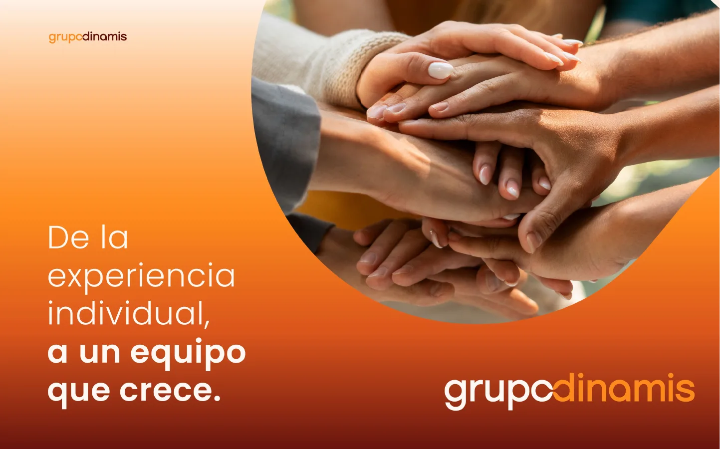 Identidad visual de Grupo Dinamis — pieza clave "De la experiencia individual, a un equipo que crece"