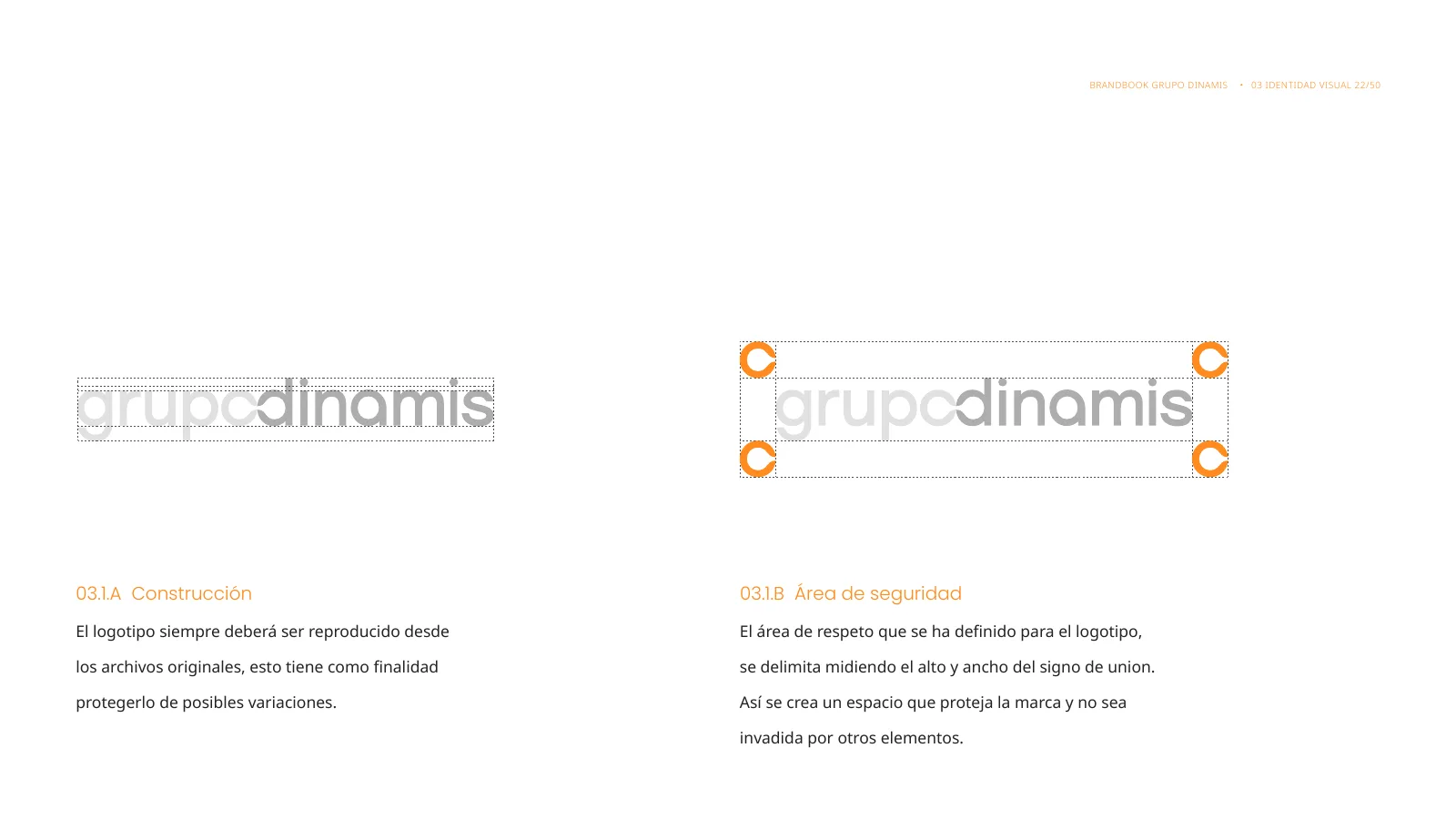 Construcción del logotipo con grilla y área de respeto